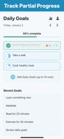Choose between one checkmark or partial progress (25%, 50%, 75%, 100%) for goals.