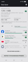 Apps ranked by mobile data used this billing cycle, with restricted apps showing what they saved