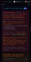 Coordinated launch buying: 9 bundles across 47 wallets took 56.96% of supply, then sold 46.32%. Tracks what each bundle did afterwards, including supply moved to hop wallets and dumped there.