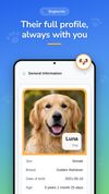 Pet profile: Each pet's full profile, always with you: photo, breed, age, ideal weight range and breed-specific health predispositions.