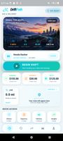 Ready-to-start shift screen with GPS status, active vehicle, mileage totals, earnings, expenses, profit, and one-tap Begin Shift tracking.