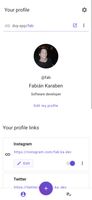 User profile, with profile link to share in social networks