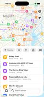 Saved places are displayed on the map and as a list