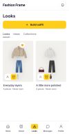 Looks: actual app screen with saved outfit combinations from an example wardrobe.
