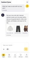 AI Stylist: actual app screen with an example wardrobe-based conversation.