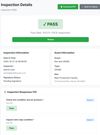Detailed inspection report showing pass/fail results, timestamps, and inspector information