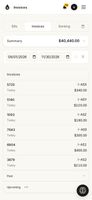 Invoices: what each customer owes for the period, with the total at the top.