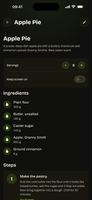 The recipe screen; features a couple of things; keep screen on during cooking, marking steps as done, and ofcourse allowing editing. This screen what you see when you tap one of your recipes.