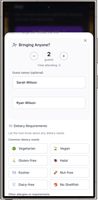 Invyt plus one RSVP flow where guests add named additional guests and per person dietary needs, so hosts get an exact headcount, not just a yes.