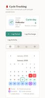 Period Cycle Tracking with calendar and projections