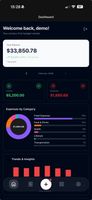 Dashboard - Total balance, income vs expenses, spending by category