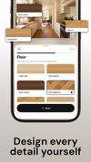 Composing a design one element at a time. Here the flooring, at step 8 of 12, with the material options shown on the kitchen itself.