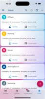 Areas: every team and department gets its own space for chats, events and members