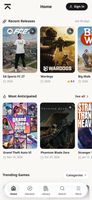 On a phone: Home with new and upcoming games