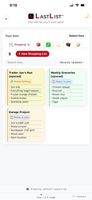 Shopping lists overview with saved lists showing status and item preview