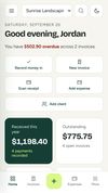 Your day at a glance: what's overdue, money received this year and what's still outstanding.