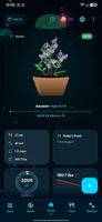 Home screen: today's logged categories at a glance, with Bloom, your companion plant, growing as you log.