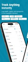 Today screen: log all your trackers in seconds. Six tracker types: number, yes/no, blood pressure, text, categorical and scale.