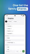 The shared shopping list, grouped by aisle and filtered by shop.