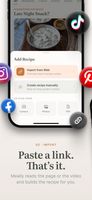 Import options: paste a link, create a recipe manually, or scan from the camera, photos or a PDF.