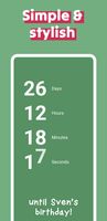 The apps default view showing the days, hours, minutes, and seconds until "Sven's birthday". Above the text "Simple & stylish".