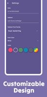 The app's settings screen showing all the customizable options: event date, title, color and font.
