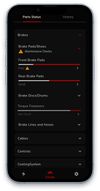 Motorcycle parts list with status per part