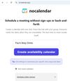 NoCalendar landing page with an active input field for a new social event and a 'Recent' section showing a previously created professional workplace poll.