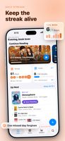 Home and streak: The Home screen, with the book you’re reading, your daily reading streak and the Up Next queue.