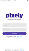 Pixely Controller app login screen.