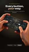 Editing the on-screen controls: drag, resize or hide any button, or pick the PlayStation, Xbox or Custom layout.
