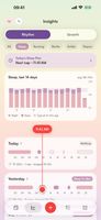 Rhythm (Pro): compare care on a 24-hour timeline and see naps, night sleep and trends across the last 14 days.