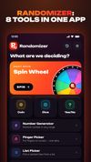 Home screen: the spin wheel comes first, with the other random tools below.