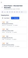 Track open issues, blockers, and ongoing items by project area, status, age, and update history so nothing gets lost between the field and office.