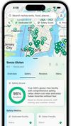 A beautiful gluten-free map with markers, labels, and nearby places designed for quick discovery.