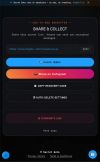 Dashboard for managing secret links, social sharing, recovery codes, and auto-delete settings.
