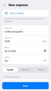 Adding an expense by hand or from a photo of the receipt