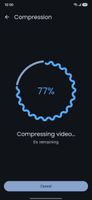 On-device compression in progress, showing percentage complete and estimated time remaining.