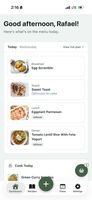 The dashboard shows you your plan for the day and what you need to cook
