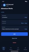 A login open - copy, reveal, share or delete, with full item history