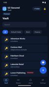 Your vault: folders, search and a breach badge on any login whose password has been exposed