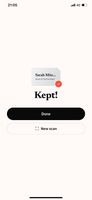 Kept! The card is saved as a contact in seconds.