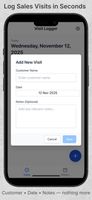 Add a new visit with customer name, date, and optional notes.