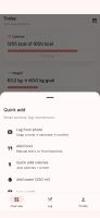 Quick add menu: log by AI photo, search, favourites or manual entry.