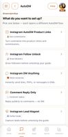 Pick an AutoDM flow: product links, Follow Unlock, DM anything, comment replies or lead magnet