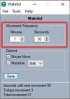 Choose how often you'd like movement to occur.

Once the PC is inactive for your preset time, Wakeful will send any inputs you have selected.