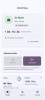 Dashboard with live check-in status, session timer and overtime balance