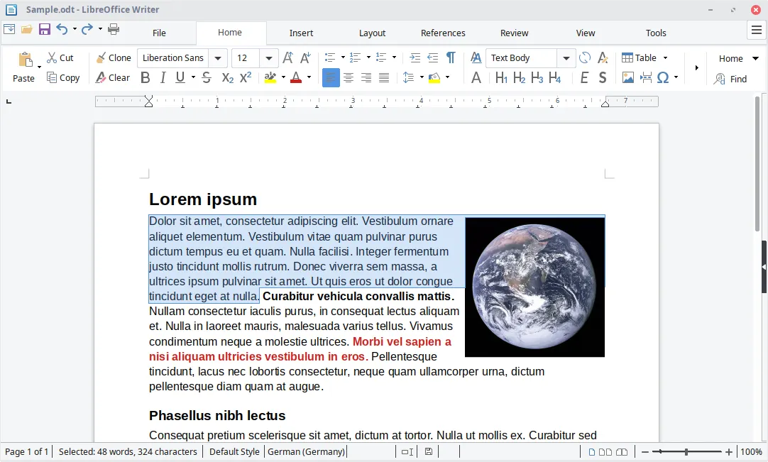 LibreOffice Writer on Linux