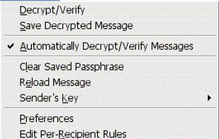 OpenPGP menu in main window