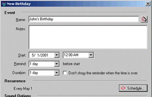 Edit event dialog box
